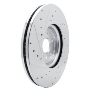 Jaguar XF Brake Rotor (1) - Front Right - R1 Concepts - Drilled & Slotted - Silver - `16-`24